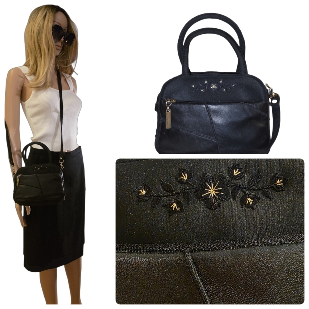 Vintage Boho Leather Patchwork Mini Bag, Starburst Embellished.